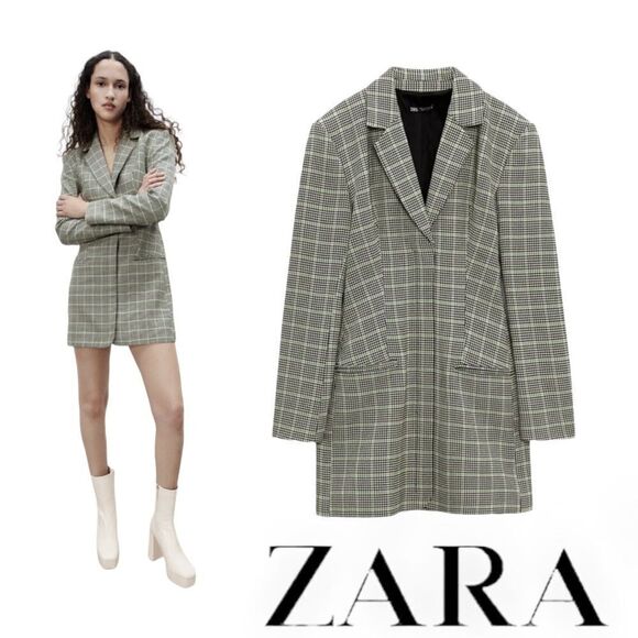 ZARA | Green | PLAID LONG SLEEVES BLAZER DRESS - Picture 1 of 8